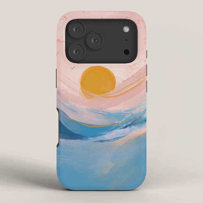 Pink and Blue Abstract Art Ocean and Sunrise iPhone Case Gallery Image 3