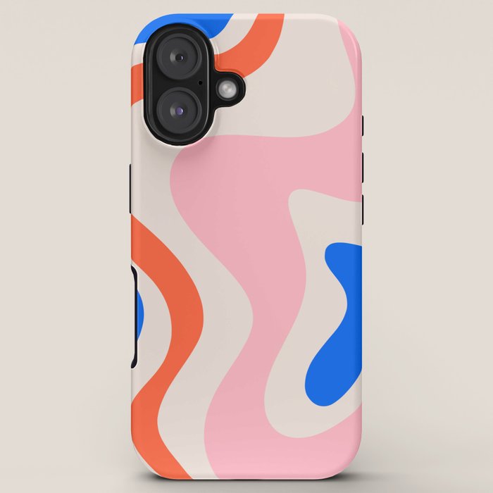 Retro Liquid Swirl Abstract Pattern Square Pink, Orange, and Royal Blue iPhone Case Gallery Image 5