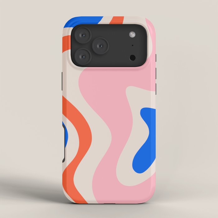 Retro Liquid Swirl Abstract Pattern Square Pink, Orange, and Royal Blue iPhone Case Gallery Image 4