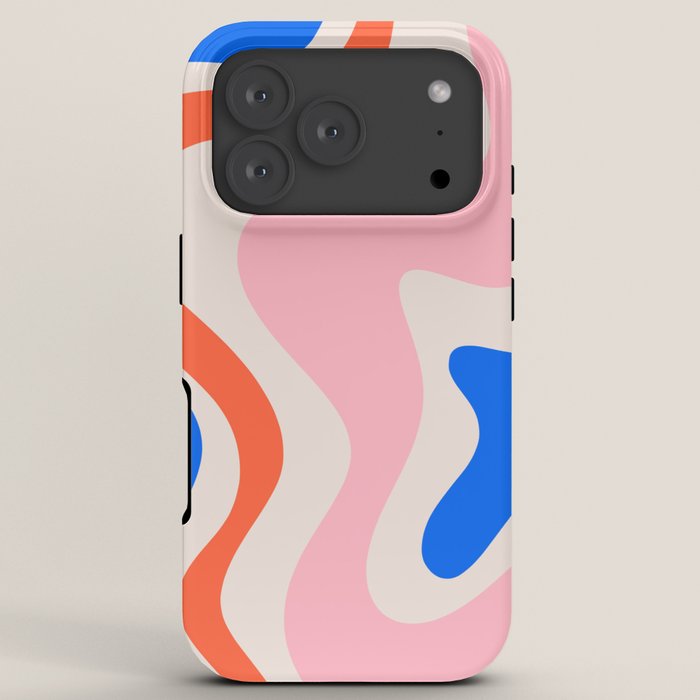 Retro Liquid Swirl Abstract Pattern Square Pink, Orange, and Royal Blue iPhone Case Gallery Image 7