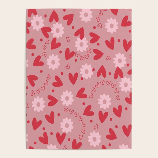 Hearts and Flowers on Tea Rose Pink Poster Gallery Image 2