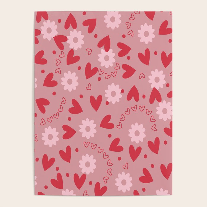 Hearts and Flowers on Tea Rose Pink Poster Gallery Image 4