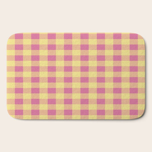Gingham Large Pink Orange Yellow Bath Mat Gallery Image 2