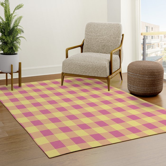 Gingham Large Pink Orange Yellow Rug Gallery Image 3