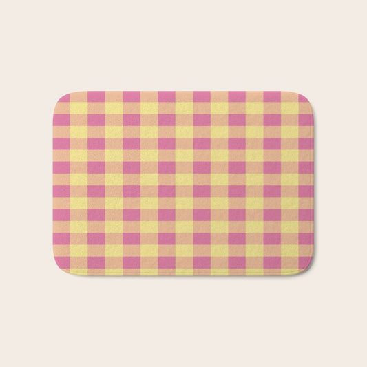 Gingham Large Pink Orange Yellow Bath Mat Gallery Image 1