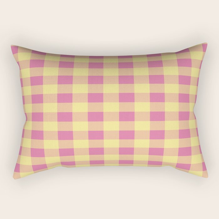 Gingham Large Pink Orange Yellow Rectangular Pillow Gallery Image 2