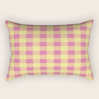 Gingham Large Pink Orange Yellow Rectangular Pillow Gallery Image 2