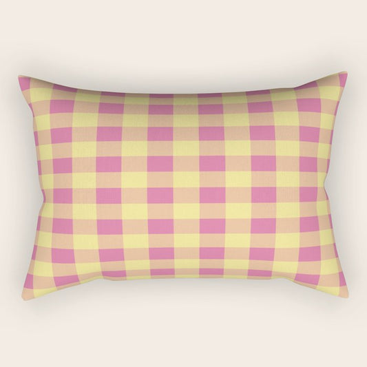 Gingham Large Pink Orange Yellow Rectangular Pillow Gallery Image 2