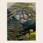 The Downwards Climbing - Summer Tree & Mountain Ukiyoe Nature Landscape in Green Poster Gallery Image 1