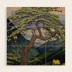The Downwards Climbing - Summer Tree & Mountain Ukiyoe Nature Landscape in Green Wood Wall Art Gallery Image 1