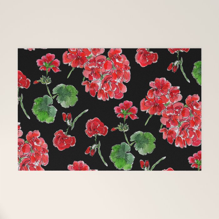 Red Geranium with black background Welcome Mat Gallery Image 1