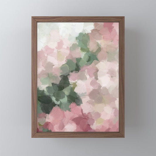Blurry Bouquet - Forest Green Fuchsia Blush Dark Pink Abstract Flower Nature Painting Art Print Mini Art Print Gallery Image 2