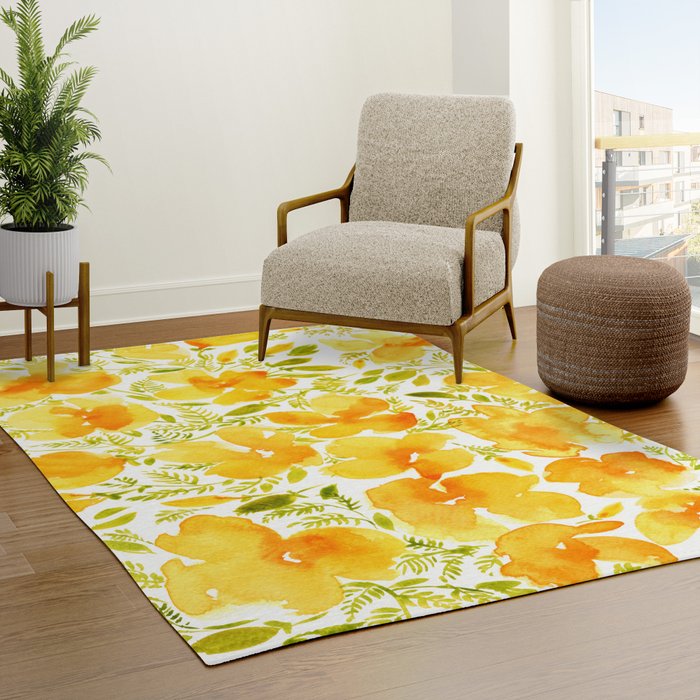 Watercolor California poppies (Quad set, #2) Rug Gallery Image 3