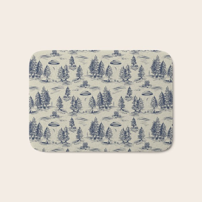 Alien Abduction Toile De Jouy Pattern in Blue Bath Mat Gallery Image 1