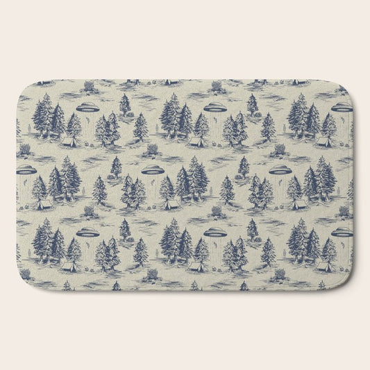 Alien Abduction Toile De Jouy Pattern in Blue Bath Mat Gallery Image 2