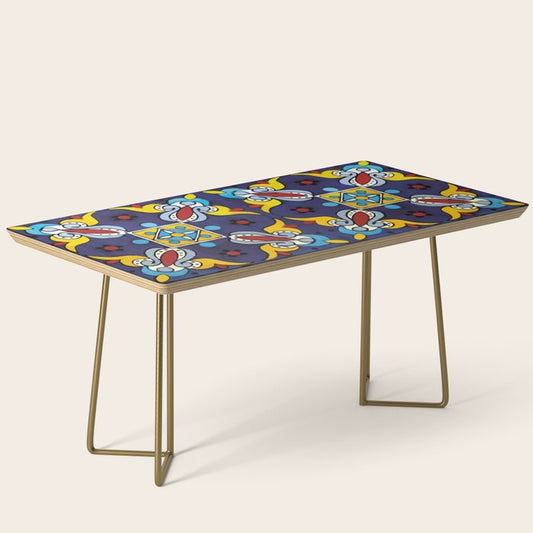 Abstract blue cruz mexican modern talavera tile wall Coffee Table Gallery Image 2