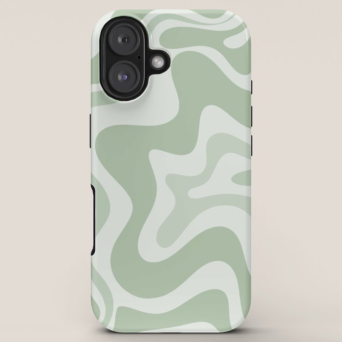 Retro Liquid Swirl Abstract Pattern Sage iPhone Case Gallery Image 5