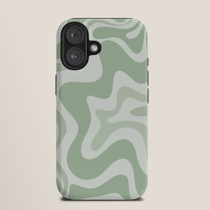 Retro Liquid Swirl Abstract Pattern Sage iPhone Case Gallery Image 9