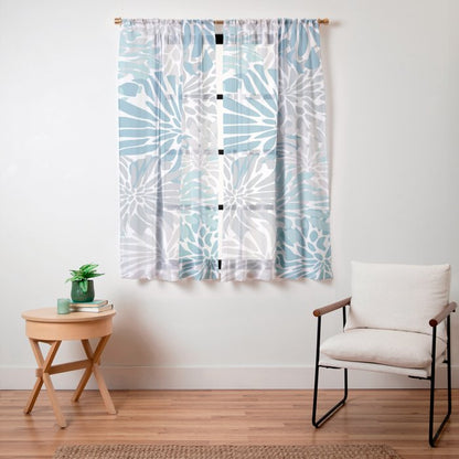 Chic, Flowers Print, Grey, Teal, Turquoise Window Curtain Gallery Image 23