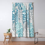 Chic, Flowers Print, Grey, Teal, Turquoise Window Curtain Gallery Image 1
