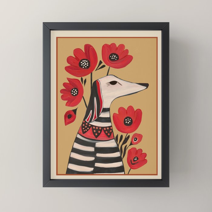 Striped Dog with Poppies Mini Art Print Gallery Image 3