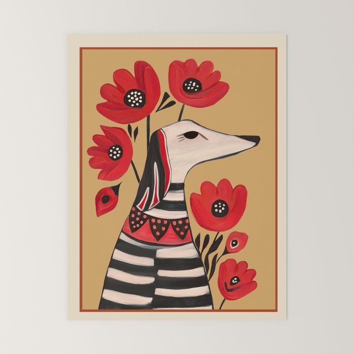 Striped Dog with Poppies Mini Art Print Gallery Image 6