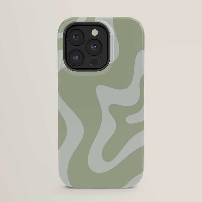 Retro Liquid Swirl Abstract Pattern in Sage Green iPhone Case Gallery Image 23
