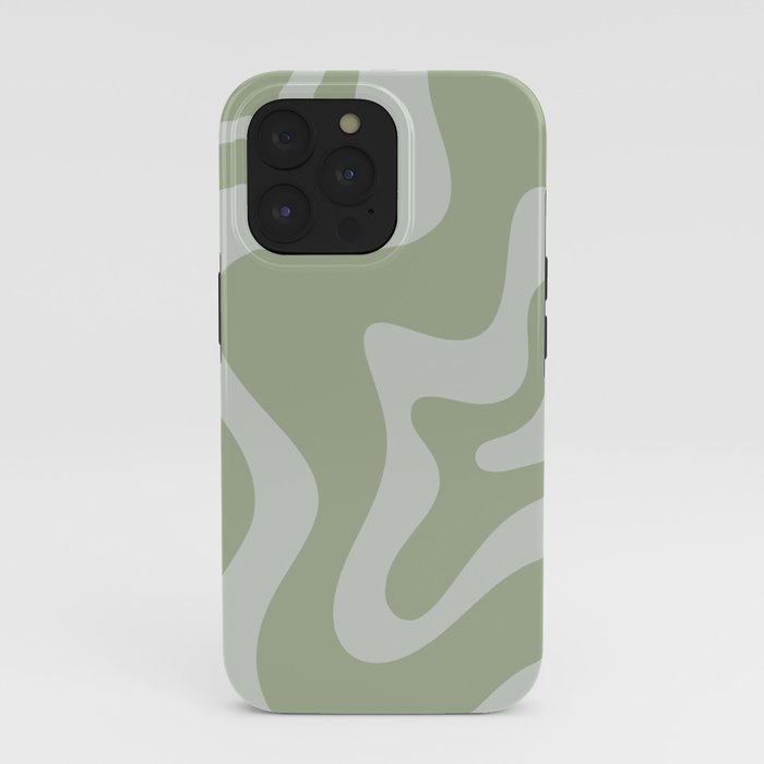 Retro Liquid Swirl Abstract Pattern in Sage Green iPhone Case Gallery Image 39