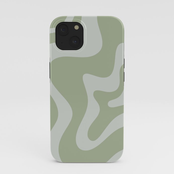 Retro Liquid Swirl Abstract Pattern in Sage Green iPhone Case Gallery Image 37