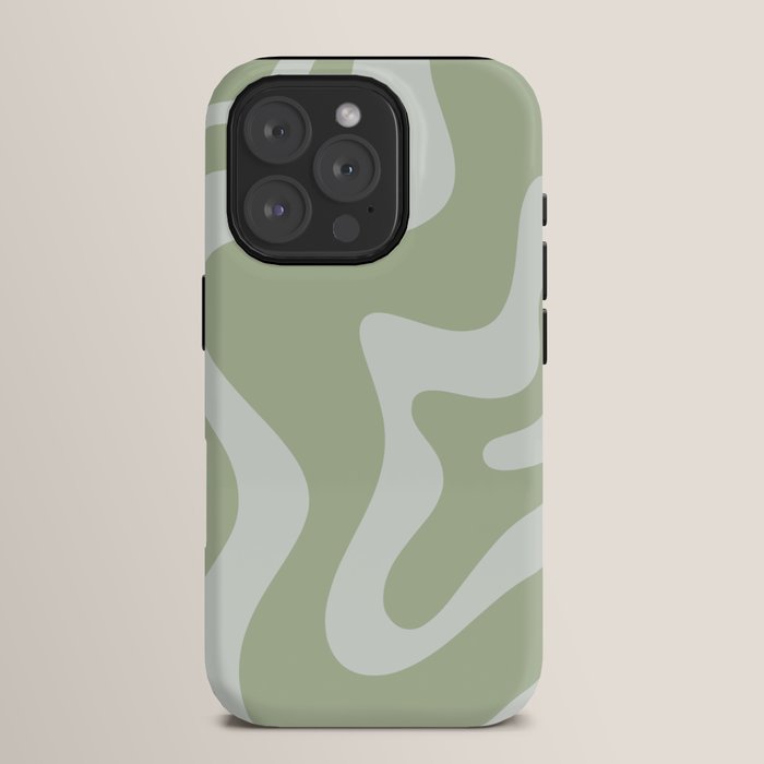 Retro Liquid Swirl Abstract Pattern in Sage Green iPhone Case Gallery Image 15