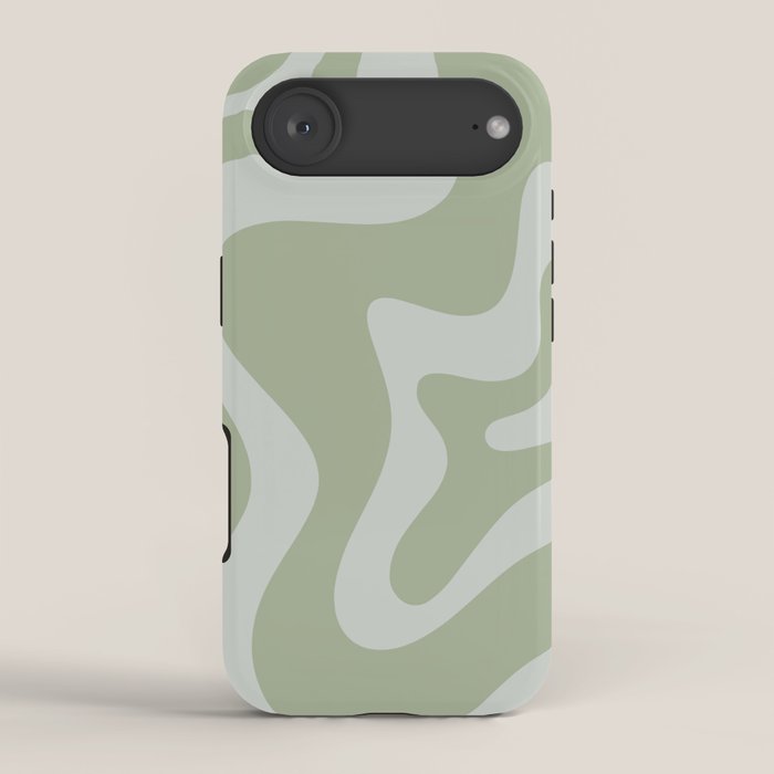 Retro Liquid Swirl Abstract Pattern in Sage Green iPhone Case Gallery Image 2