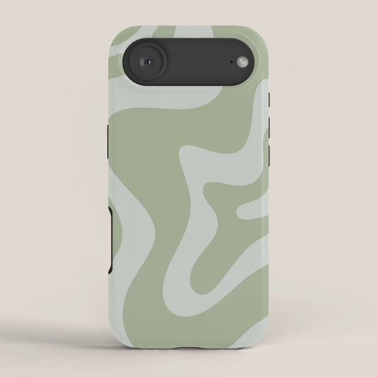 Retro Liquid Swirl Abstract Pattern in Sage Green iPhone Case Gallery Image 2