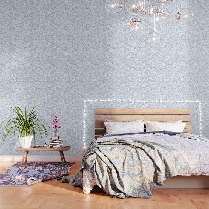 Ditsy Toile Floral Blue and White Wallpaper Gallery Image 1