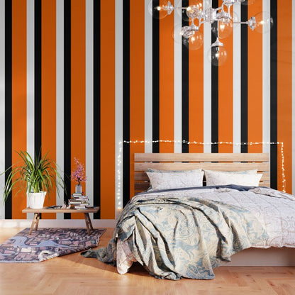 Modern White Black Orange Colorblock Wallpaper Gallery Image 1