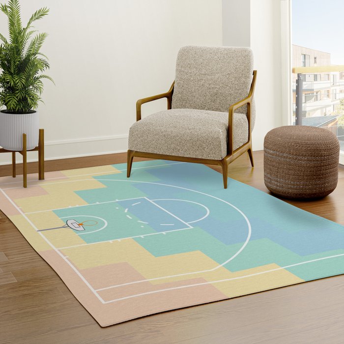 Pastel Colors Basketball Court | Shoot Hoops Streetball Rug Gallery Image 3