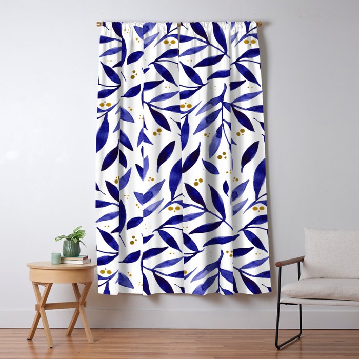 Pretty watercolor branches - blue and yellow Window Curtain Gallery Image 1