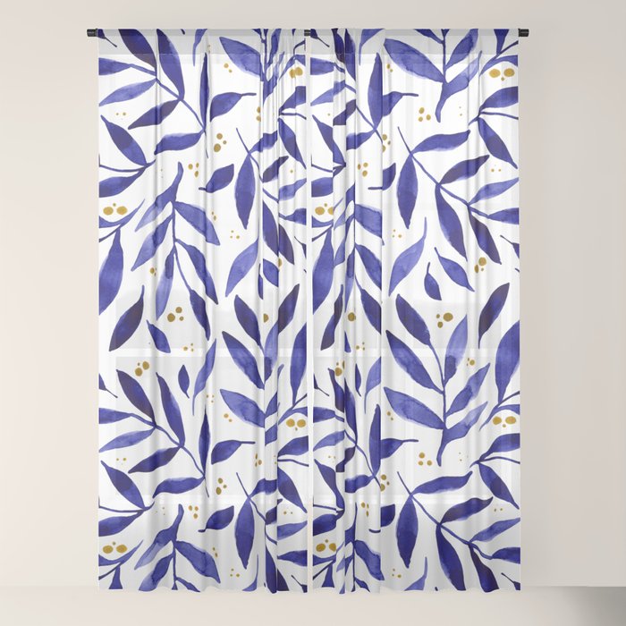 Pretty watercolor branches - blue and yellow Window Curtain Gallery Image 18