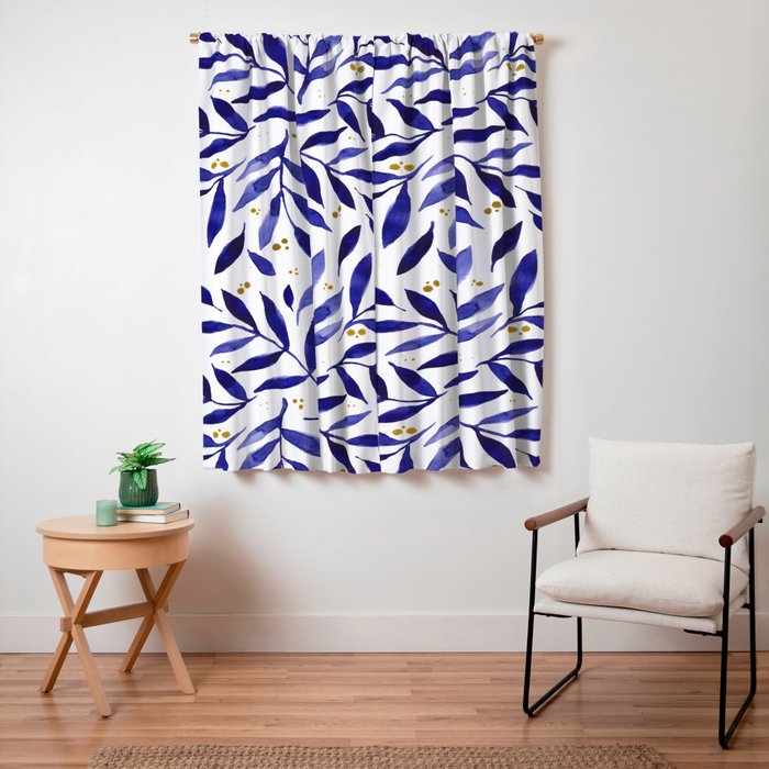 Pretty watercolor branches - blue and yellow Window Curtain Gallery Image 3