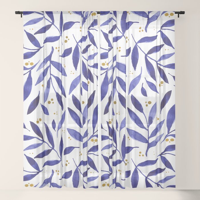 Pretty watercolor branches - blue and yellow Window Curtain Gallery Image 21