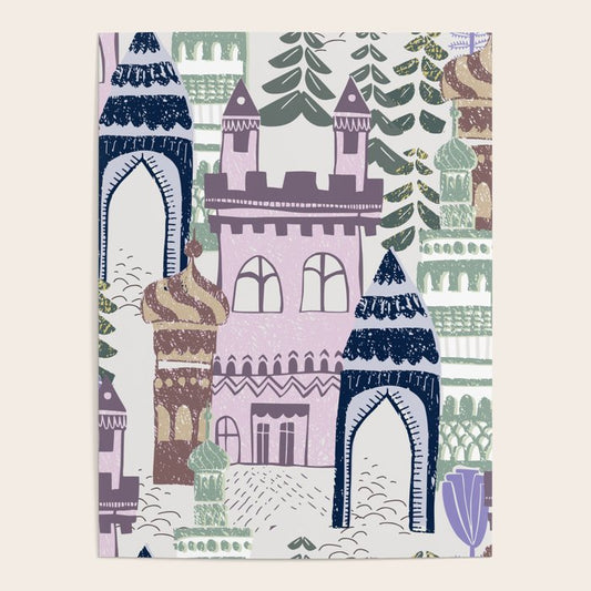 Block print Home pattern lilac Poster Gallery Image 2