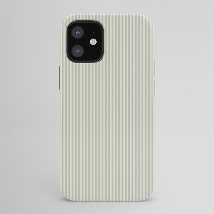 Ultra Fine Stripes Vertical Minimalist Pattern in Light Celadon Blue Green and Cream iPhone Case Gallery Image 42