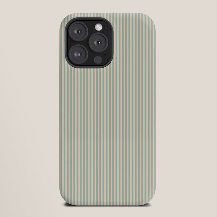 Ultra Fine Stripes Vertical Minimalist Pattern in Light Celadon Blue Green and Cream iPhone Case Gallery Image 20