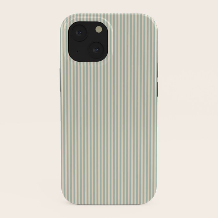 Ultra Fine Stripes Vertical Minimalist Pattern in Light Celadon Blue Green and Cream iPhone Case Gallery Image 38