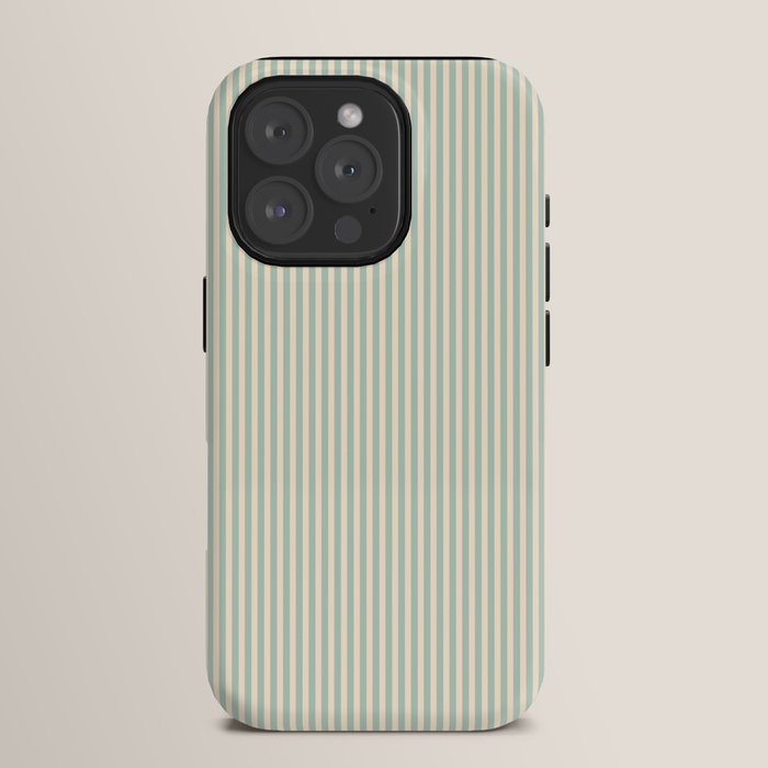 Ultra Fine Stripes Vertical Minimalist Pattern in Light Celadon Blue Green and Cream iPhone Case Gallery Image 15