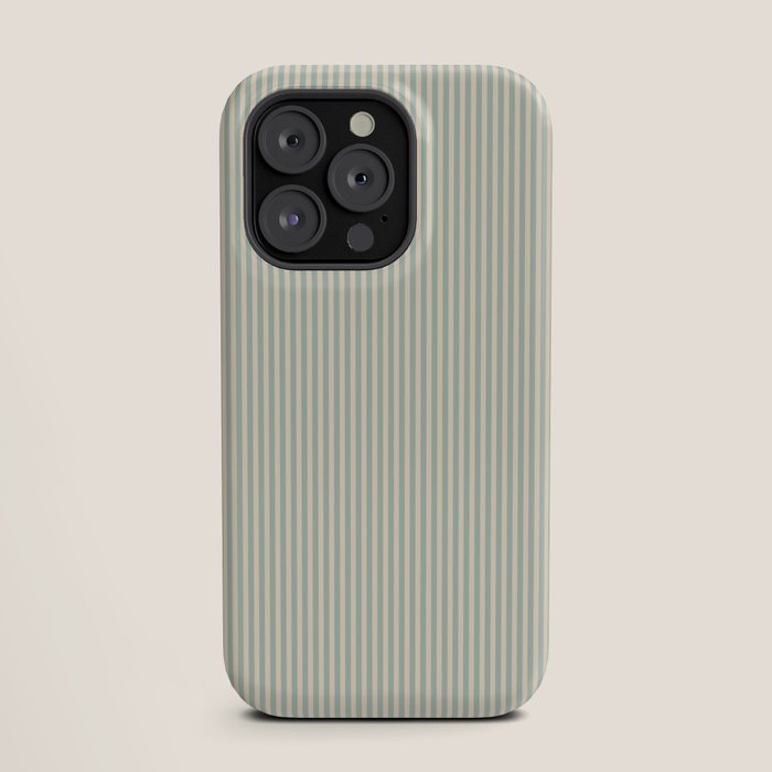 Ultra Fine Stripes Vertical Minimalist Pattern in Light Celadon Blue Green and Cream iPhone Case Gallery Image 19