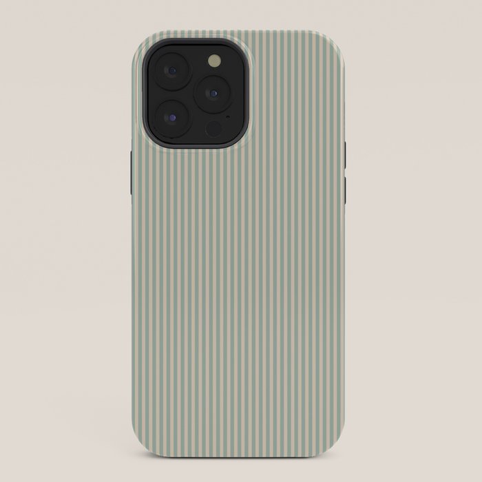 Ultra Fine Stripes Vertical Minimalist Pattern in Light Celadon Blue Green and Cream iPhone Case Gallery Image 36