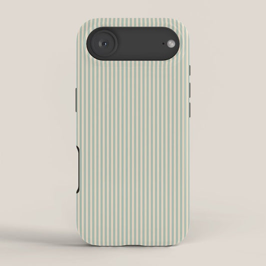 Ultra Fine Stripes Vertical Minimalist Pattern in Light Celadon Blue Green and Cream iPhone Case Gallery Image 2