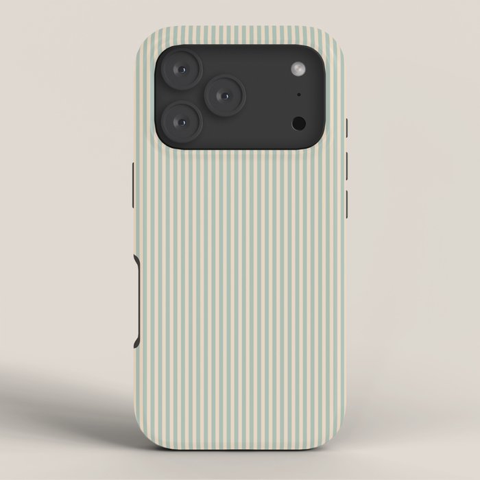 Ultra Fine Stripes Vertical Minimalist Pattern in Light Celadon Blue Green and Cream iPhone Case Gallery Image 3