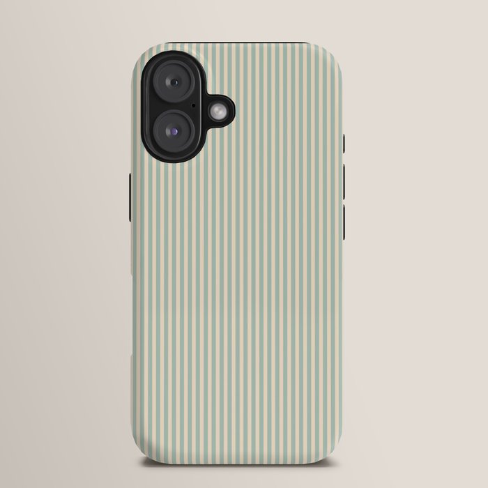 Ultra Fine Stripes Vertical Minimalist Pattern in Light Celadon Blue Green and Cream iPhone Case Gallery Image 13