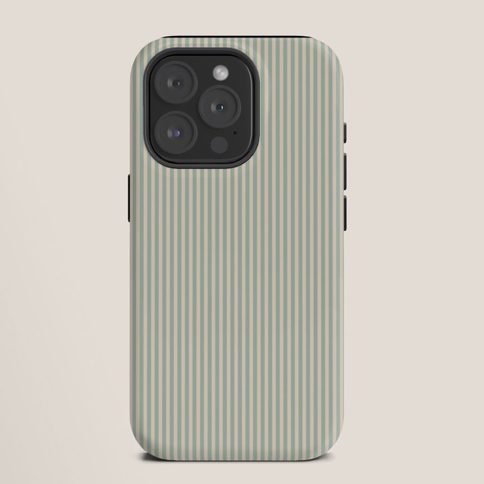 Ultra Fine Stripes Vertical Minimalist Pattern in Light Celadon Blue Green and Cream iPhone Case Gallery Image 11